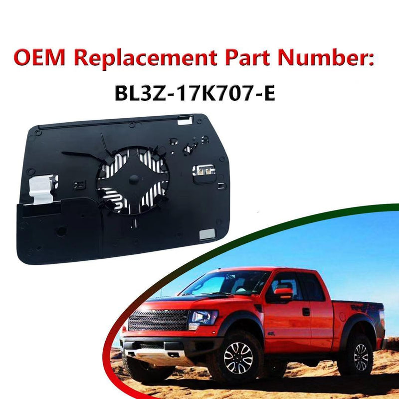 Left Driver Side Heated Mirror Glass Replacement For 2011 2012 2013 2014 Ford F150 - for Ford F150 Side Mirror Glass With Rear Holder - Replace BL3Z-17K707-E Left (Driver Side)