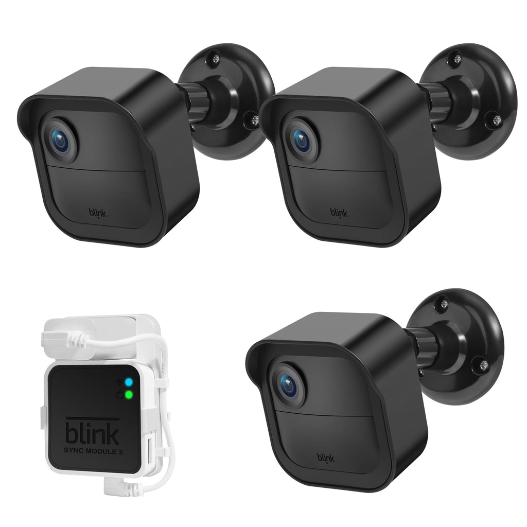 Blink Outdoor Camera Wall Mount Compatible with 3rd & 4th Gen,3 Pack Weatherproof Protective Housing ,360 Degree Adjustable Mount with Blink Sync Module 2 Outlet Mount for Blink Camera System (Black) Black