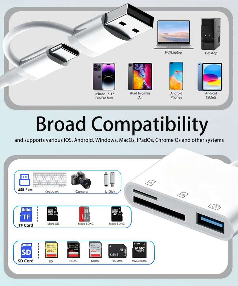 USB C & USB to SD Micro SD Memory Card Reader Digital Camera Viewer Adapter | SD and Micro SD Card Reader with USB Port Adapter for iPhone iPad, Android Phone Tablet, Mac, PC, Laptop Computer Plug & Play