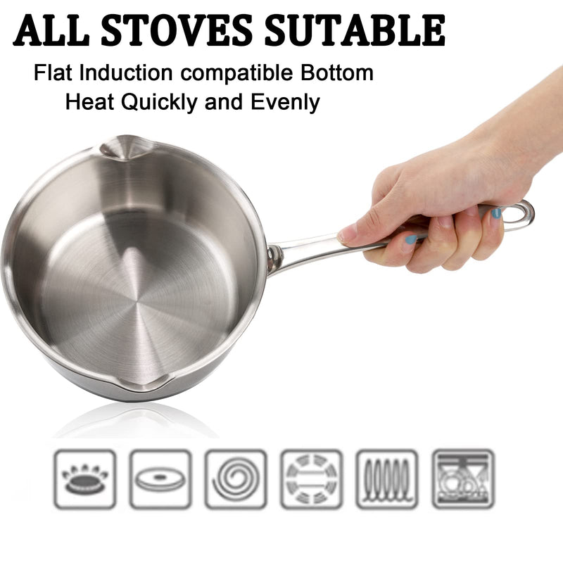 DEAYOU 18/10 Stainless Steel Butter Warmer Pan, 0.8-Quart Measuring Saucepan with Dual Pour Spout, Small Milk Butter Melting Pot, Induction Heavy Bottom Sauce Pan for Stove Top, Soup, Chocolate, 25OZ