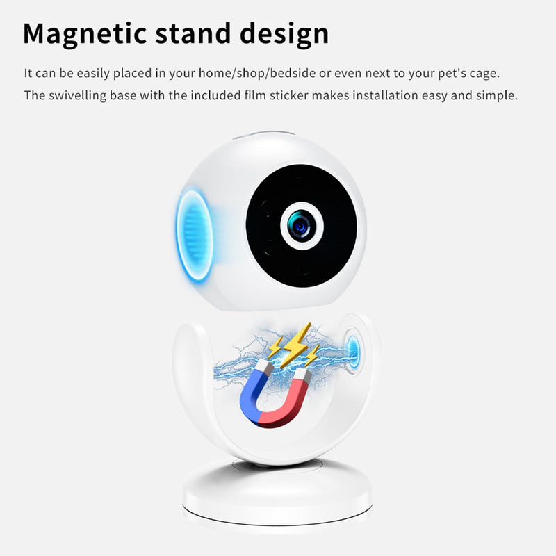 Mini Camera Wireless Indoor Magnetic, 170° Wide Angle Motion Detection IR Night Vision Quad Screen Surveillance Magnetic Bracket Suitable for Pet/Baby/Nanny Monitor