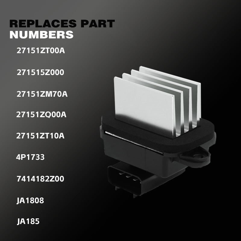 HVAC Heater Blower Motor Fan Resistor 27151ZQ00A Compatible with Nissan Infiniti QX56 QX80 Armada Quest Replaces 27151-ZT00A 27151-ZM70A 27151-ZQ00A RU792 JA1808 4P1686