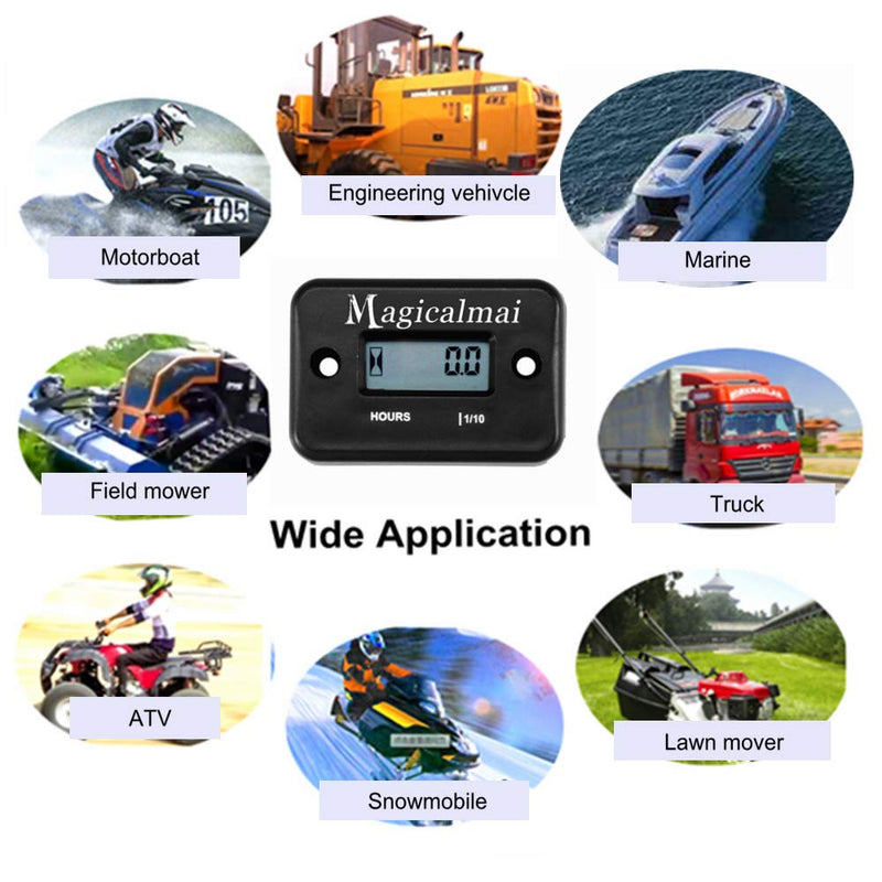 2pcs Magicalmai Inductive Hour Meter for Gas Engine Generator Lawn Mower Pressure Washer Marine ATV Boat Outboard Motor Dirt Bike Motorcycle Waterproof Hr Meters - Black 2