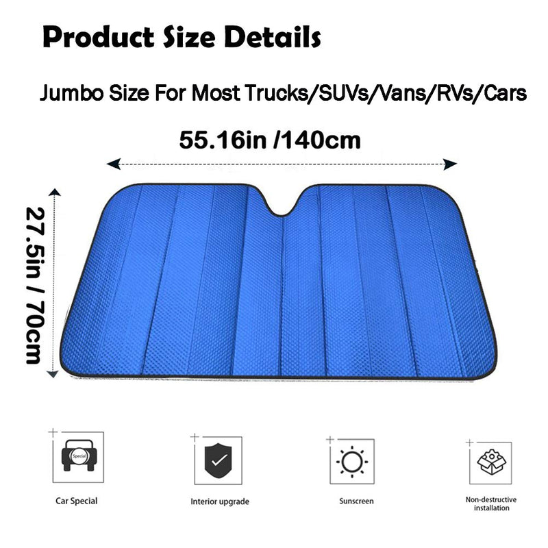 Windshield Sunshade Car Foldable UV Ray Reflector Auto Front Window Sun Shade Visor Shield Shade,Keeps Vehicle Cool - Blue (55" x 27.5")
