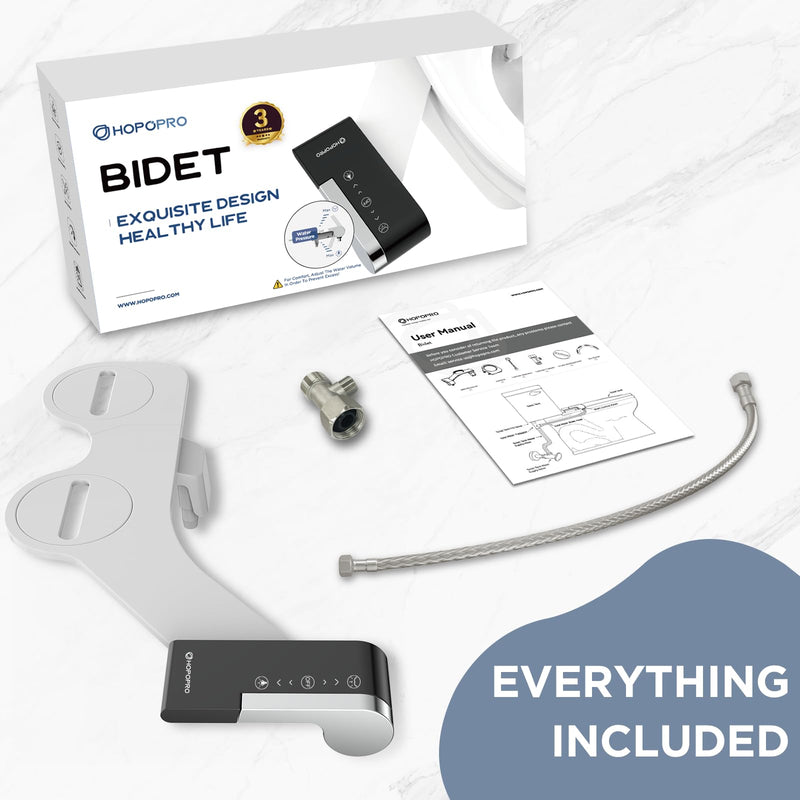 HOPOPRO Bidet Attachment for Toilet, Non-Electric Bidet Ultra-Slim Dual Nozzle (Feminine/Rear Wash), Cold Water Bidets Sprayer for Existing Toilets with Adjustable Pressure Control 1-Min Install Matte ‎Black