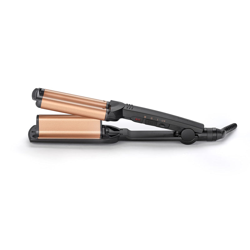  [AUSTRALIA] - BaByliss Deep Waves Hair Waver – Ceramic Coated Barrel, 3 Heat Settings (160°C-200°C), Frizz-Free Mermaid & Beach Waves, Fast Heat-Up – Black & Gold, 2447CU Single