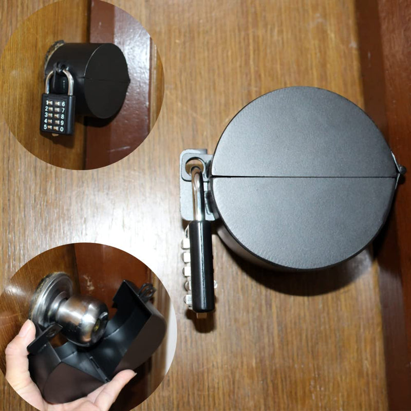 Door Knob Lock Cover ，No drilled Door Lock Cover，from Outside Prevents Turning of Door Knob and Access to Keyhole,for Apartment Evictions (Black with Lock Black