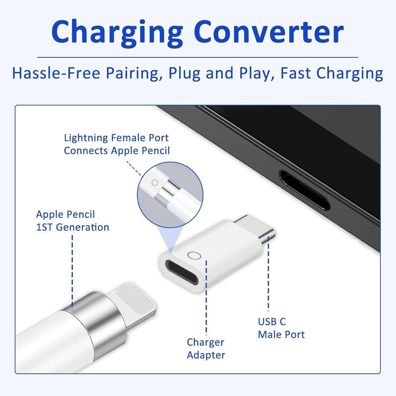 USB-C Adapter for Apple Pencil 1st Generation Compatible with iPad 10th Gen 2022 and iPad 11th Gen A16 2025, USB-C to Lighting Pencil Charging & Pairing Connector Dongle for Pencil 1 Accessories