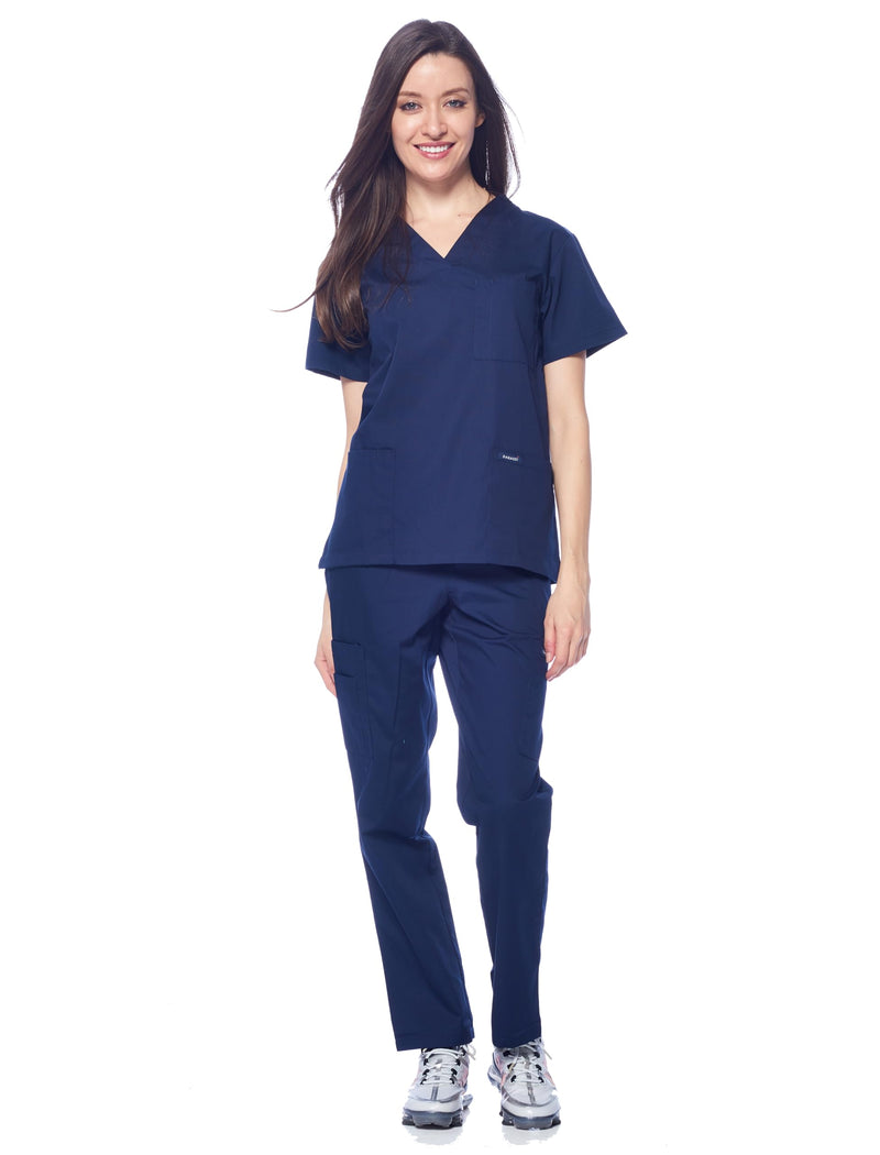 Dagacci Scrubs Medical Uniform Women and Man Scrubs Set Medical Scrubs Top and Pants 3X-Large Navy