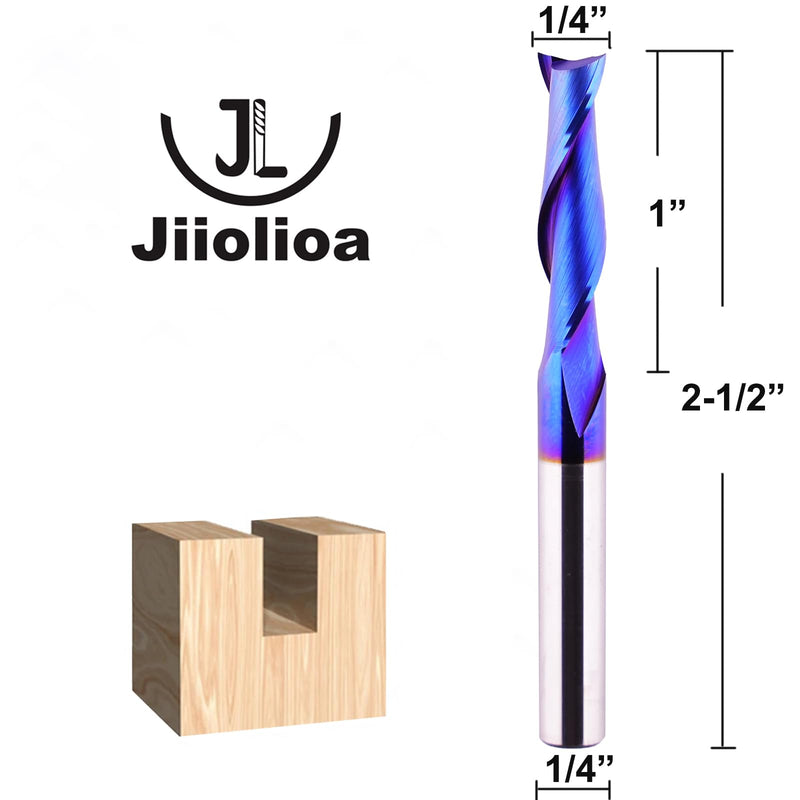 2 PCS CNC Router Bits 1/4 inch Shank Spiral Up Cut Solide Carbide End Mill for Wood Carving Engraving … Plunge Cut Blue Coating 2