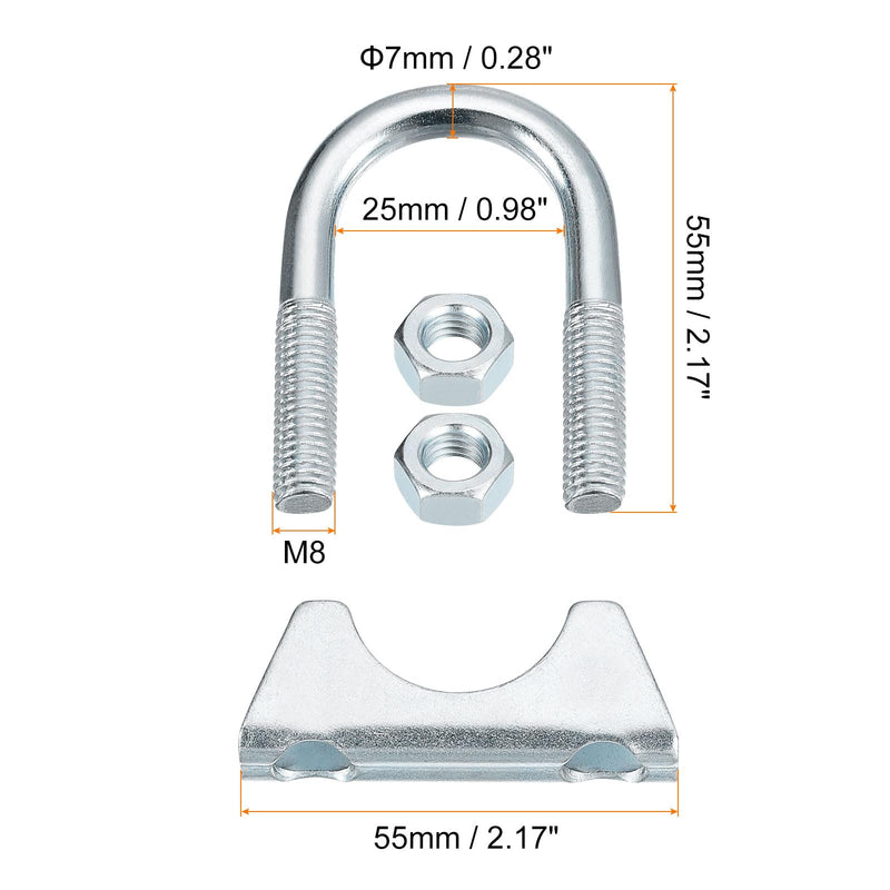 uxcell Muffler U-Bolt Clamps for 25mm(1") Diameter Exhaust Tail Pipe, 2pcs Exhaust U Clamp Saddle Type U-bolt Clamps 2