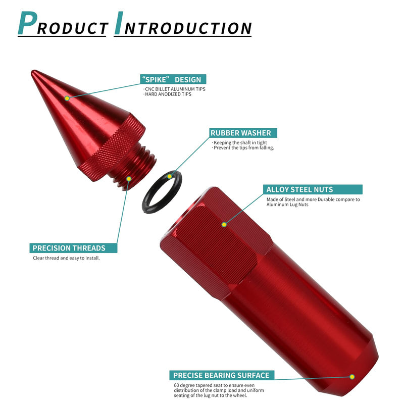 M12x1.5 Spikes Lug Nuts 20pcs 60mm Aluminum Wheel Nuts Fit for Ford Escape/Focus/Fusion,for Honda Accord/CR-V,for Toyota Avalon,for Chevy Impala etc (Red) Red