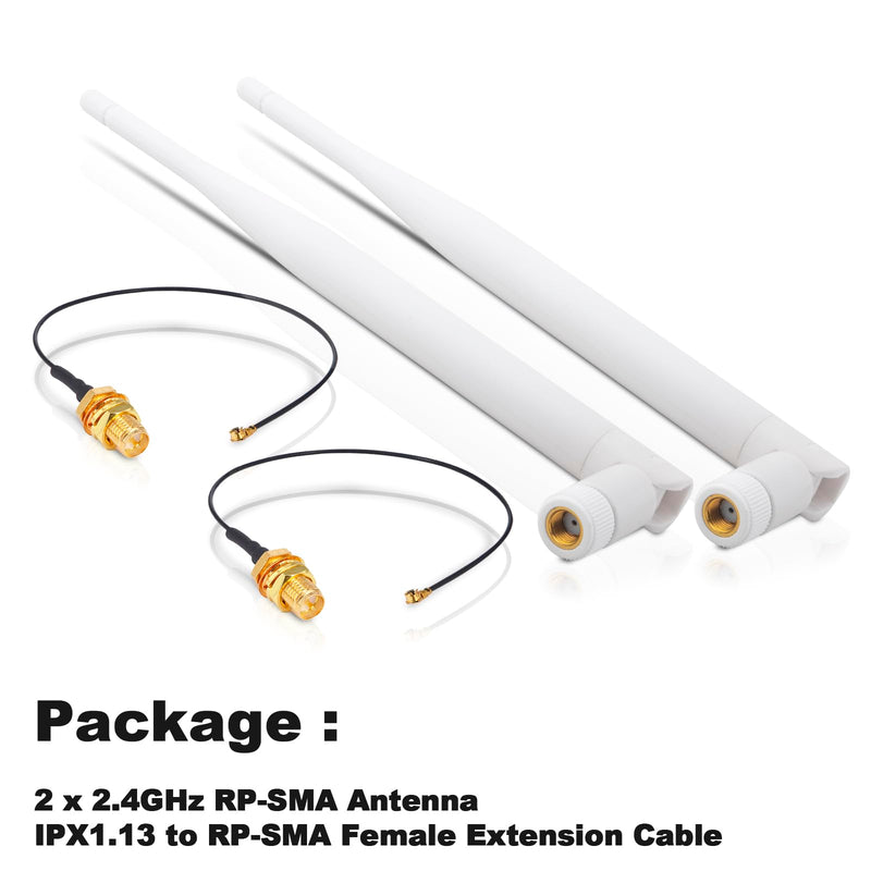 2 x 2.4Ghz WiFi Bluetooth Antenna RP-SMA Male 3dBi Indoor Omni Foldable Antenna + 2 x 17CM IPX to RP-SMA Female Extension Cable for Router USB Adapter Reapter IP Cameras