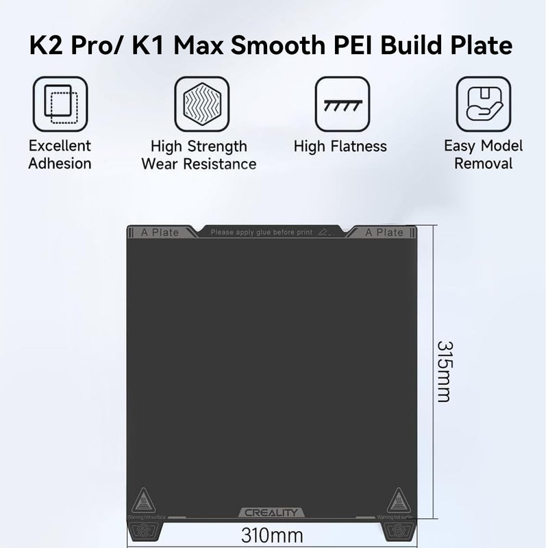 Creality Official K1 Max Build Plate PEI Sheet, 315x310mm Smooth Removable Flexible Spring Surface Excellent Heat Resistance Heated for Ender 3 S1 Plus/K1 Max/Ender 3 V3 Plus(Without Magnetic Base) 315*310mm K1 Max A