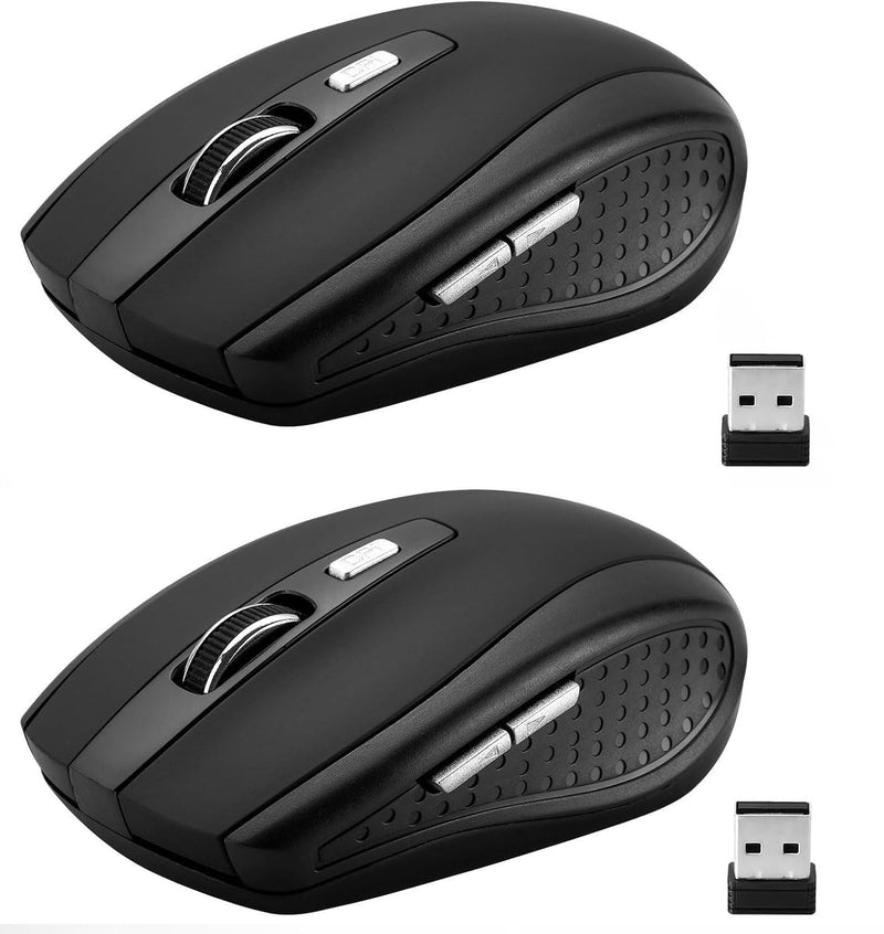 2 Pack Wireless Mouse, 2.4Ghz Wireless Mouse Computer Mouse 1200,6 Buttons with Nano Receiver for Laptop,PC,Chromebook,Computer,Notebook,Office (Black) 2 pack black