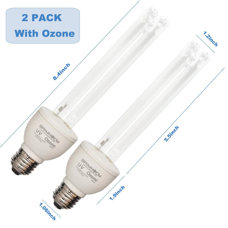 BAIMNOCM 2 Pack UV Light Bulb with Ozone 25 Watt, UVC Bulb 185nm/254nm Dual Wavelength for Whole Room (Up to 400 Sq.Ft), E26 Base 2 Pack ( Ozone )