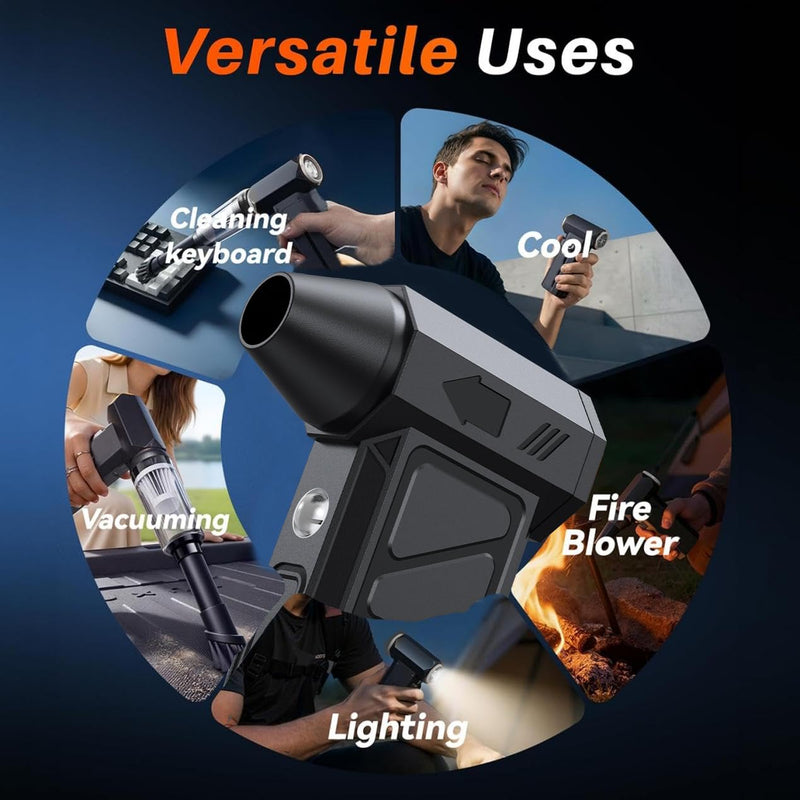 Compressed Air Duster -Turbo Fan,130000RPM Cordless Electric Air Blower | 4-speed adjustable rechargeable Air Duster for PC, Keyboards, Cars,Jet Dry Handheld Blower for Office and Home Cleaning