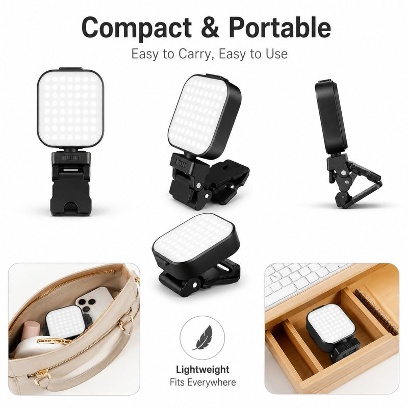 Portable Selfie Light for Phone, Rechargeable Video Conference Lighting with Clip & Tripod Adapter, Multi Light Modes for Webcam, Laptop, Makeup, Photo and Video Calls
