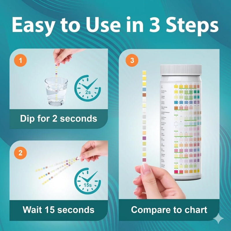 Carethetic Drinking Water Test Kit with Bacteria Test, Home Water Test Kit for Tap Water, Well Water & Filtered Water, Tests Lead, Hardness, Copper, Nitrate & Nitrite