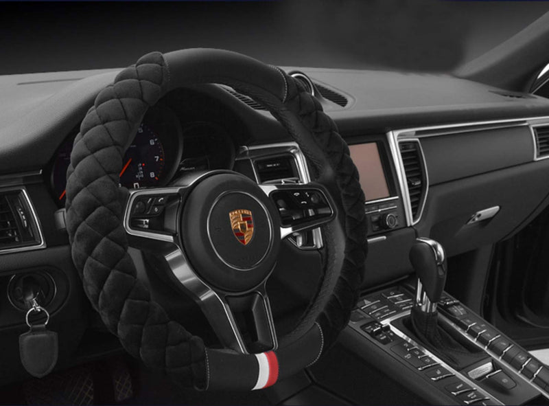 HAOKAY Fluffy Steering Wheel Cover Soft, Short Plush Steering Wheel Cover Black for Men and Women with Universal 14.5-15 Inch