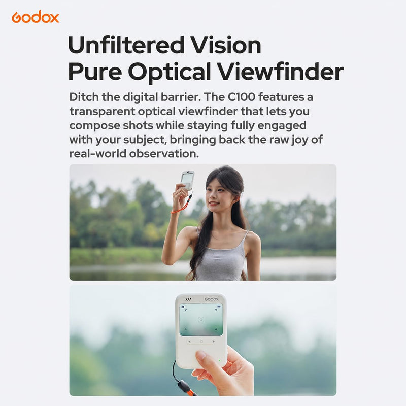 Godox C100 Transparent Viewfinder Camera with 1GB TF Card | OTG phone sharing, built-in light meter, photo/video modes, four aspect ratios, approx. 65g pocket body