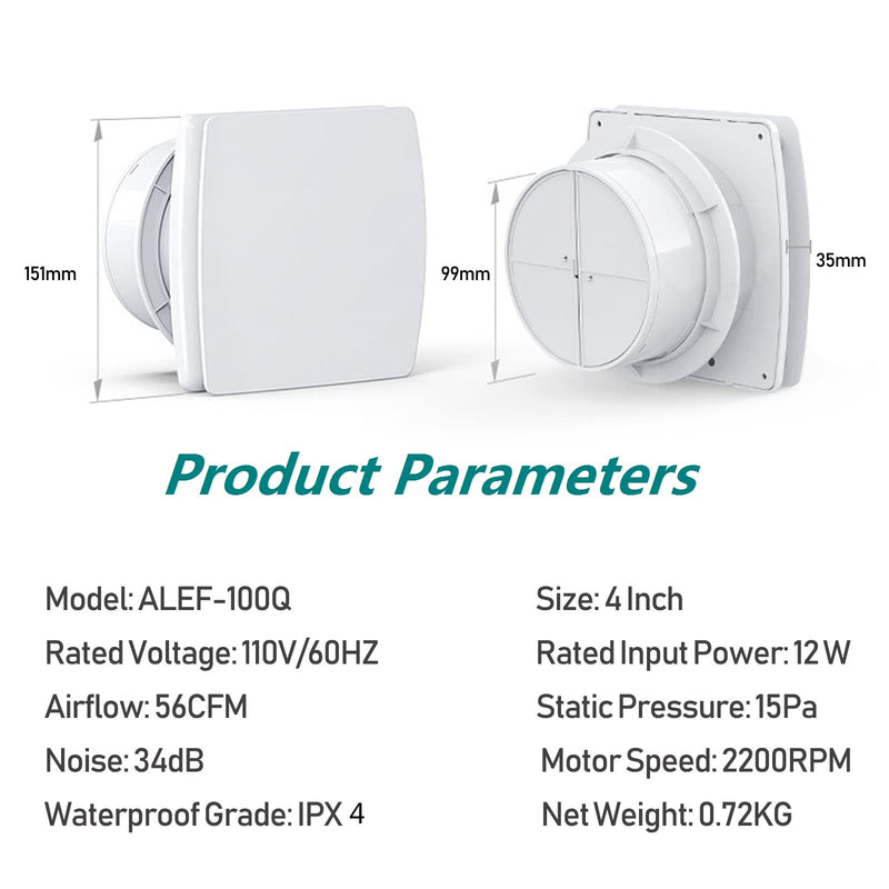 Exhaust Fan 4" Home Ventilation Fan Window and Wall Mount Vent Fan for Kitchen Bathroom Workshop Garage (110v/12W/White) 4''