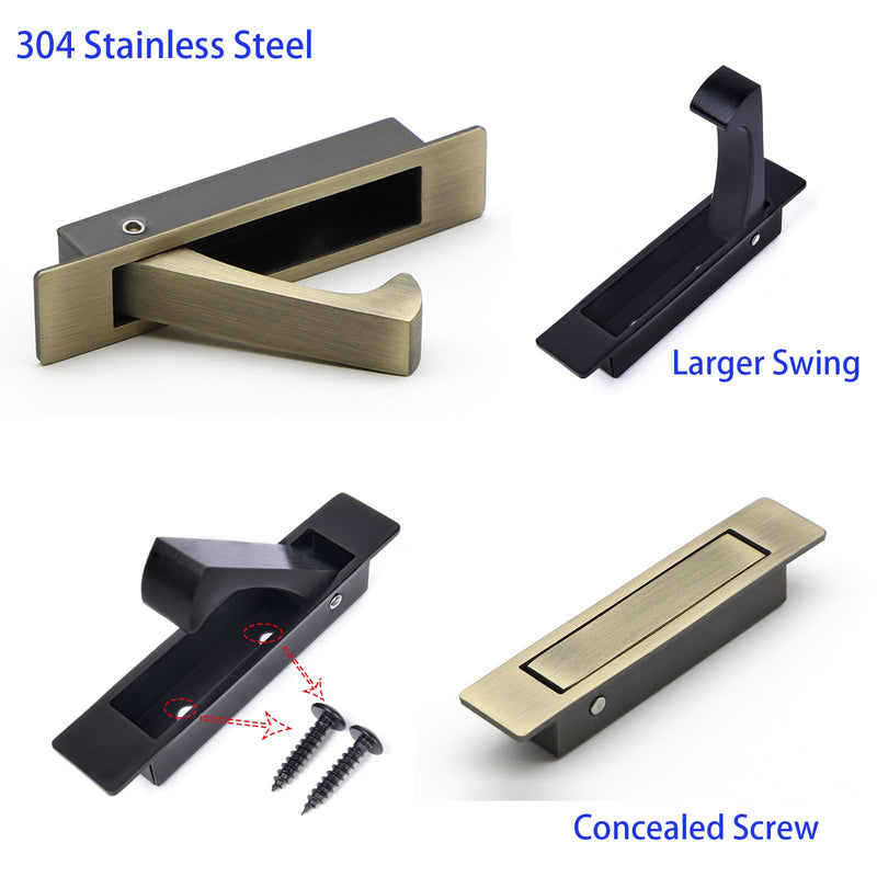 Dontay Sliding Pocket Door Handles, 304 Stainless Steel Non Locking Pocket Door Hardware, Recessed Flush Finger Pulls, Heavy Duty Edge Pull (1 Set, Antique Brass, 6 Inch) 1 Set