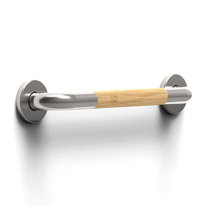 Safety Grab Bar for Bathroom & Toilet, Natural Bamboo Handle, ADA Compliant Balance Assist Handrail for Handicap and Seniors, 16in Brushed Nickel