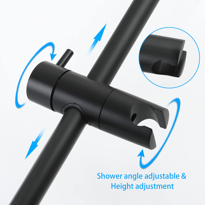 SKOWLL Adjustable Slide Bar 26 Inch Shower Silde Bar No Drill, Stainless Steel Shower Slide Bar with Handheld Shower Head Holder, Wall Mount Sliding Shower Bar for Bathrooms, Outdoors, Matte Black