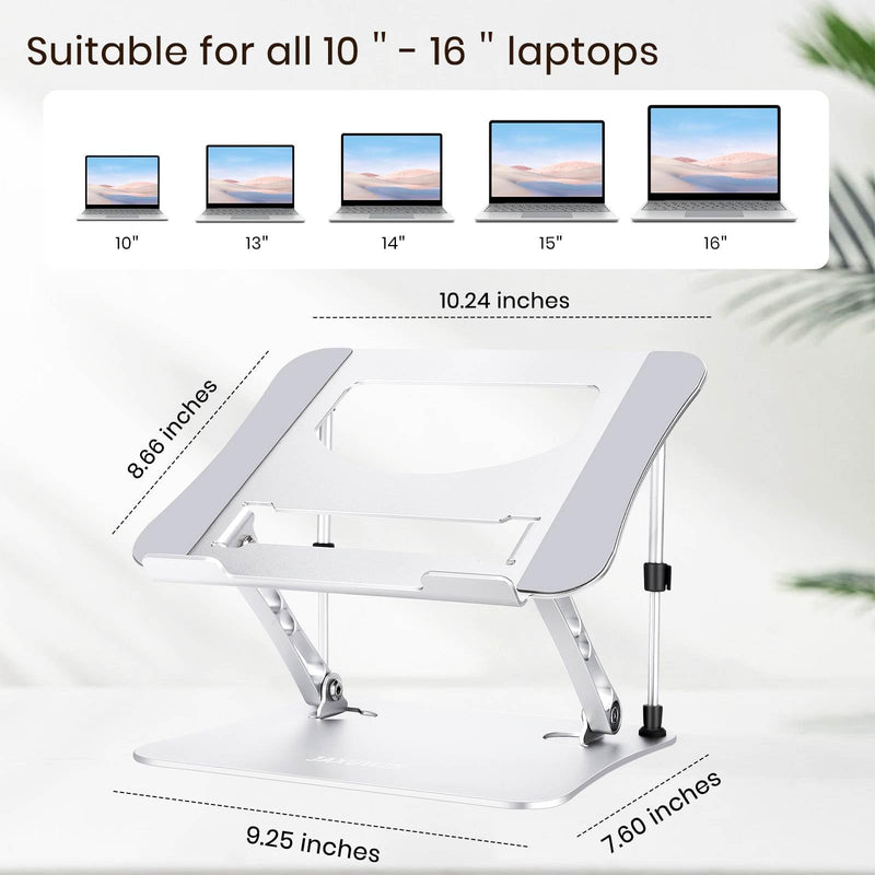 Next-Gen Laptop Stand - No Wobbling While Typing, Adjustable Aluminum Laptop Riser Holder for Desk, Ergonomic Computer Notebook Stand for MacBook Air Pro, HP, Dell Laptops 10-16 Inch, Silver
