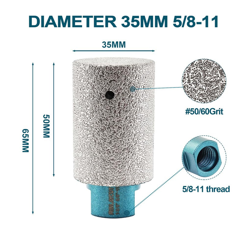 Diamond Finger Milling Bit 35mm - MINLAYCUT 1-3/8" for Enlarging Shaping and Milling Holes in Porcelain Ceramic Tile Marble 35mm(5/8"-11 thread)