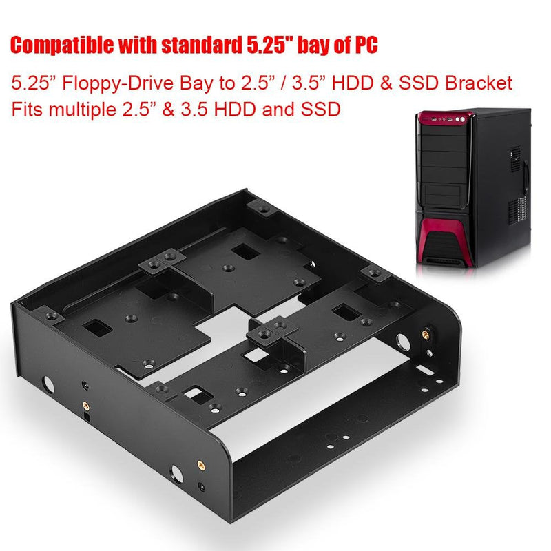 5.25'' to 3.5''/ 2.5'' Bay Adapter 5.25" FloppyDrive to Dual 2.5 x 3.5 HDD/SSD Bay Cover Computer Mounting Bracket Kit Supports 7mm 15mm 2.5inch HDD for PC.