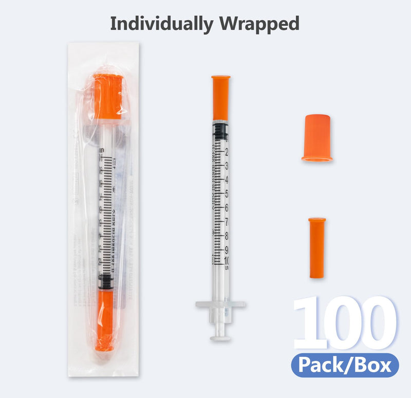 U-100 Syringes with Needle 30G 8mm (5/16") 1cc, Pack of 100 1ml 30G 5/16"