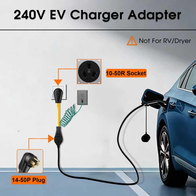 NEMA 10-50P to 14-50R EV Charger Adapter Cord with Ground Wire | 50Amp 3Prong 6AWG 125/250V, Old Oven dryer Adapter Cord for Tesla and Other EV Level 2 Charging 12 inch