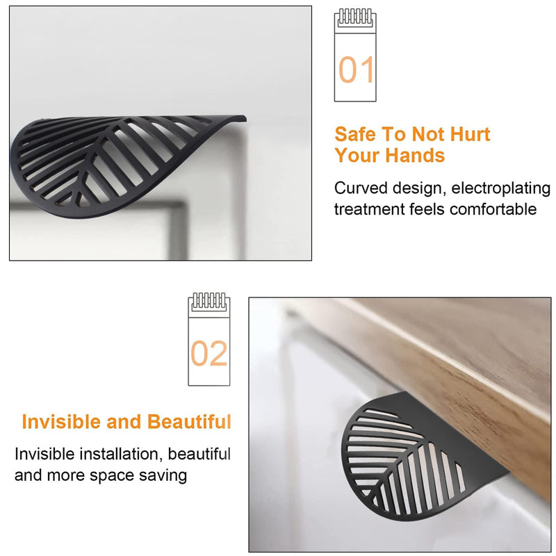 MOROBOR Solid Brass Finger Edge Pull, 4PCS Leaf Shaped Cabinet Handles Decorative Furniture Handle with Mounting Screws for Cupboard Cabinet Wardrobe Drawer (Black) 4 Black
