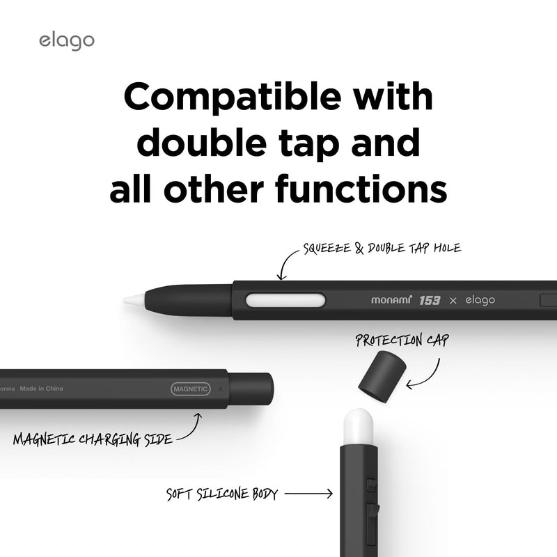 elago x MONAMI Compatible with Apple Pencil Pro Case & Apple Pencil 2nd Generation Case, Compatible with Magnetic Charging, Double Tap, Squeeze, Haptic (Must Read Installation Instructions) (Black) Black