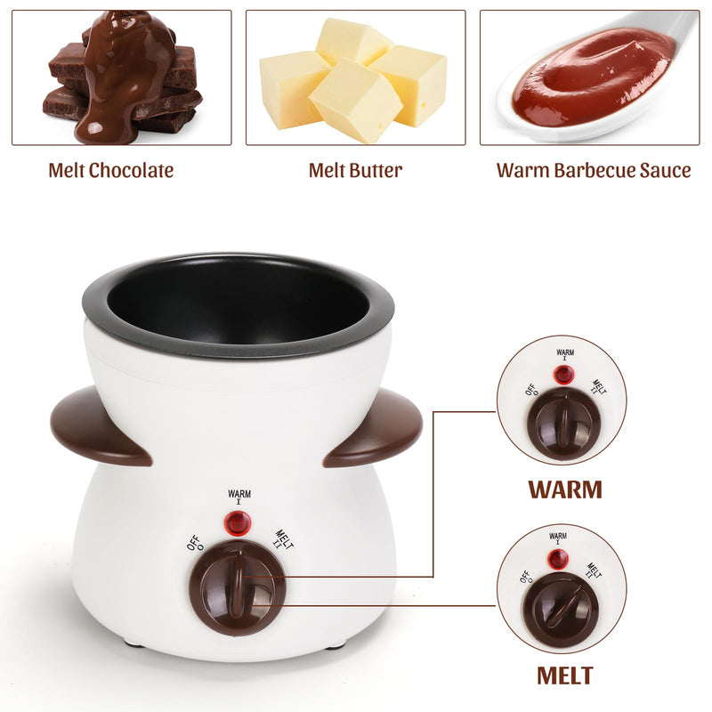 Mini Chocolate Fondue Pot Electric Chocolate Melting Pot with 6pcs Artistic Forks Perfect for Children's Party Christmas Gifts (White)