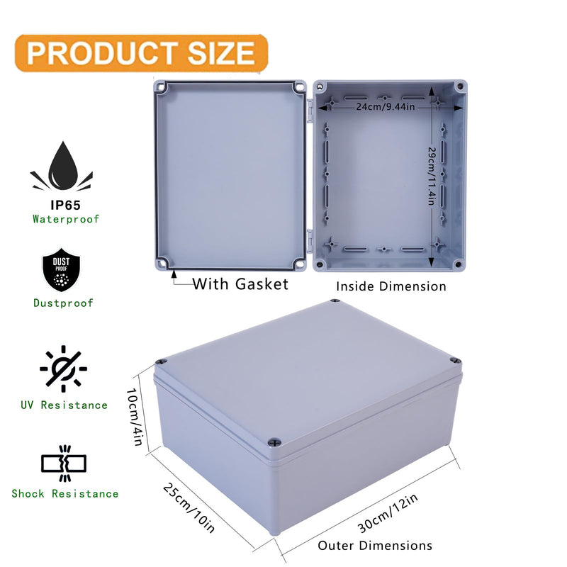 12" x 10" x 4" ABS Plastic Dustproof Waterproof Box IP65 Junction Boxes Project Junction Conduit Box Enclosure Use for Outdoor and Indoor 12" x 10" x 4"