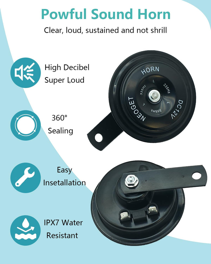 Car Horn 12V Electric Universal Disc Horn Metal Super Loud High Low Twin Tone Fit Motorcycle Vehicles Truck Replacement Kit with Bracket (Black) Black