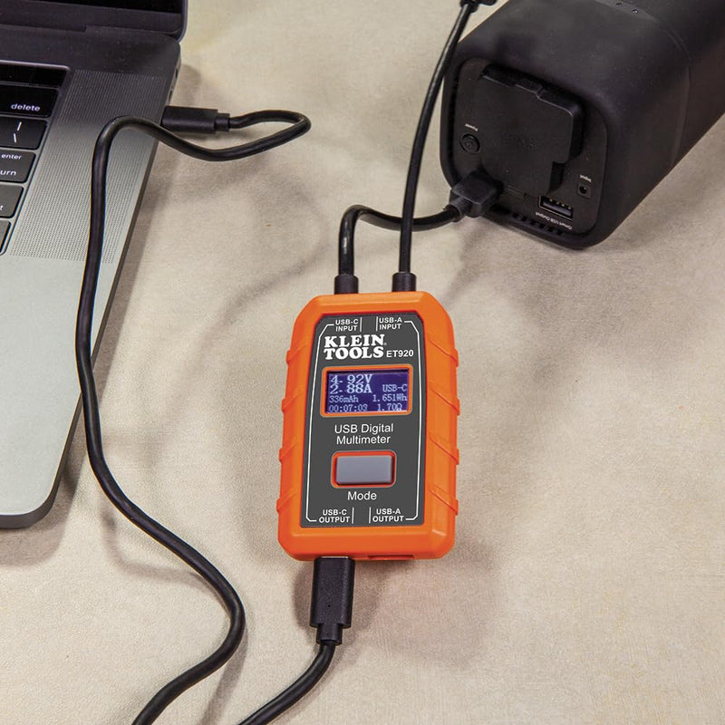 Klein Tools ET920 USB Power Meter, USB-A and USB-C Digital Meter for Voltage, Current, Capacity, Energy and Resistance Electric Circuit Testing Device USB-A and USB-C Meter