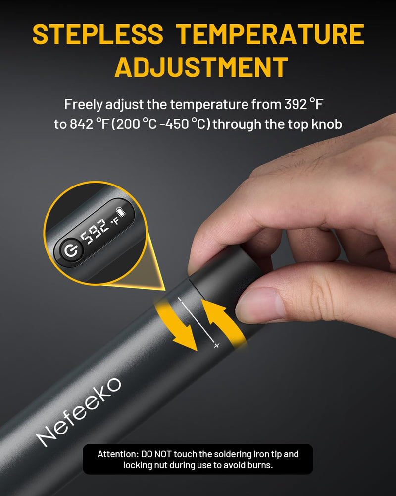 Nefeeko Cordless Soldering Iron Kit, Rechargeable Soldering Iron with Stand, 7s Fast Heating, Auto Sleep/Off, C210 Soldering Iron Tips, Portable Soldering Pen Soldering Gun Kit for Electronics Repair