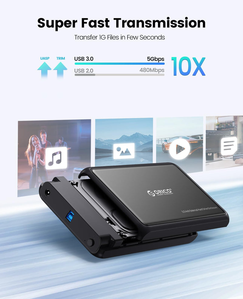 ORICO External Hard Drive Enclosure for 3.5 2.5 Inch SATA SSD HDD, up to 20TB Capacity, USB 3.2 Gen 1 High Transmission Speed, UASP and Trim Enabled, Compatible with WD Seagate Toshiba Samsung USB 3.2 Gen 1 Type-B