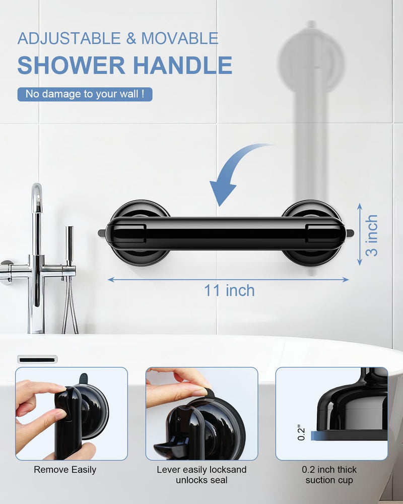 JOTPE 2 Pack Grab Bars for Bathtubs and Showers, No Drilling & Removable Shower Grab Bar Easy to Install, Heavy Duty Suction Grab Bars for Shower, Safety Shower Handle for Balance (11 inch)