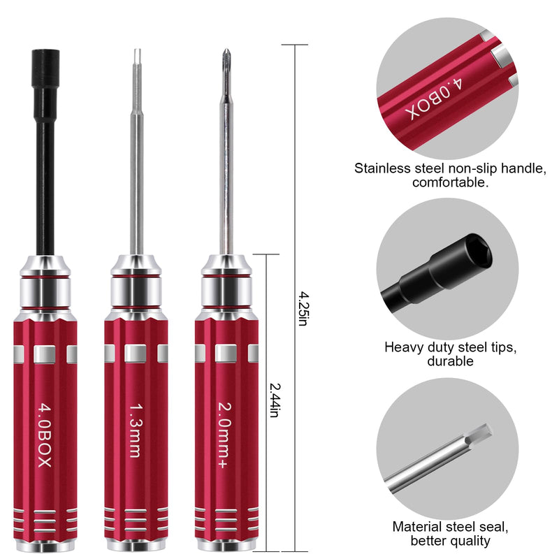 12Pcs Short Handle RC Tool Kit w/Quick Change Hex/Phillips/Flat Nut Drivers & Pliers for 1/18 1/24 Micro Crawler - SCX24, TRX4M, Axial, Traxxas, Losi Mini-T 2.0, FMS (Red) Red