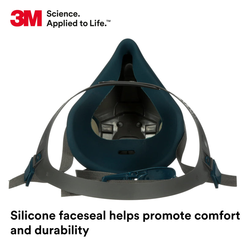 3M Rugged Comfort Half Facepiece Reusable Respirator 6502, NIOSH, Cool Flow Valve Helps Reduce Heat and Moisture, Silicone Faceseal Provides a Firm Seal, Welding, Sanding, Cleaning, Grinding, Medium 1 Count (Pack of 1)