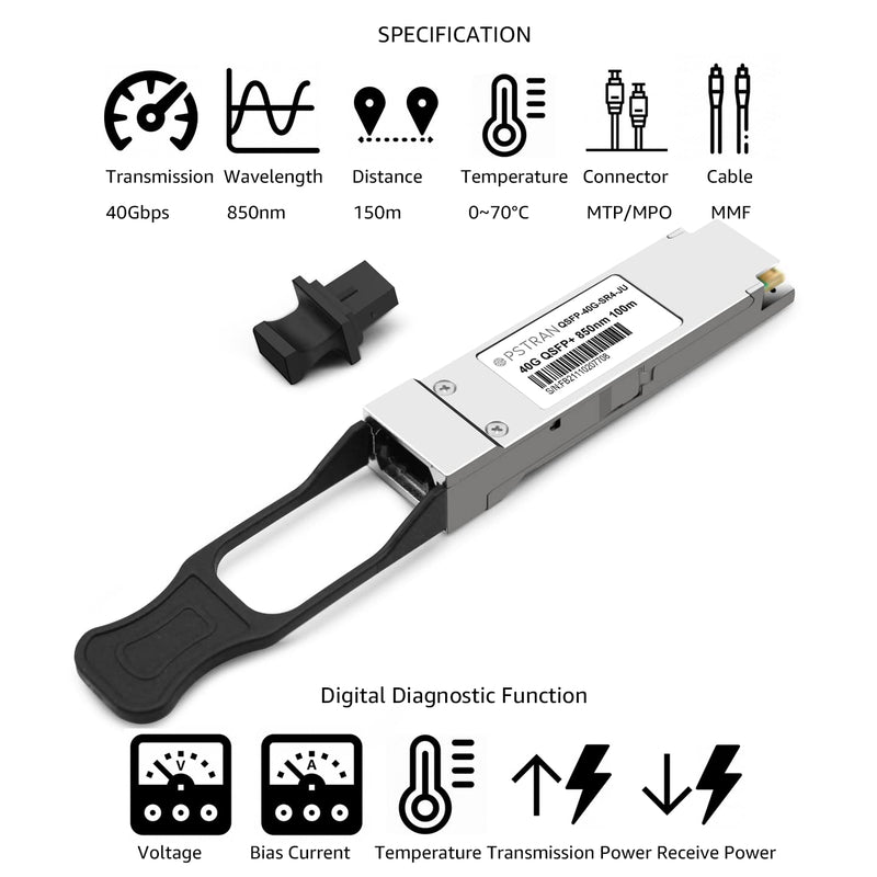 40GBASE-SR4 QSFP+ Optical Transceiver Module Compatible with Juniper QFX-QSFP-40G-SR4 EX-QSFP-40GE-SR4 QSFPP-40GBASE-SR4 850nm 100m DDM MPO-12/UPC MMF 40GBASE-SR4: 100m for Juniper 1