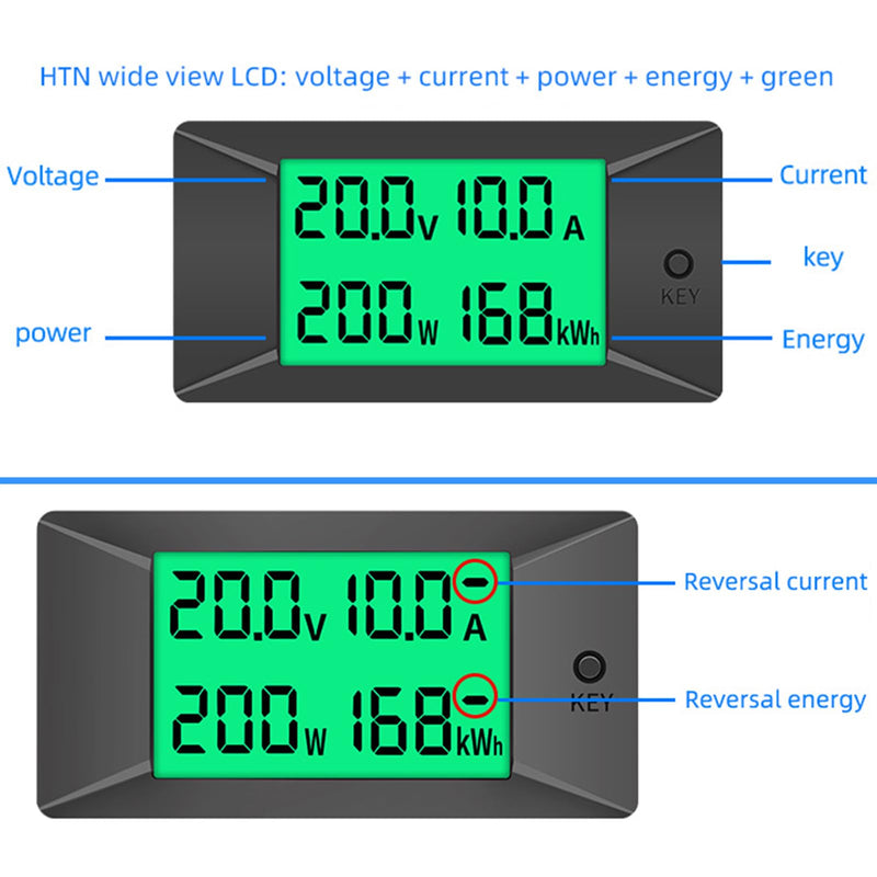 DC Battery Monitor Meter,0-100V,0-100A, Widely Applied to 12V/24V/48V RV/Car Battery, LCD Display, Digital Current Voltage Solar Power Meter (Upgrade Meter(Built-in 100A Shunt)) DC Meter (Built-in 100A Shunt)