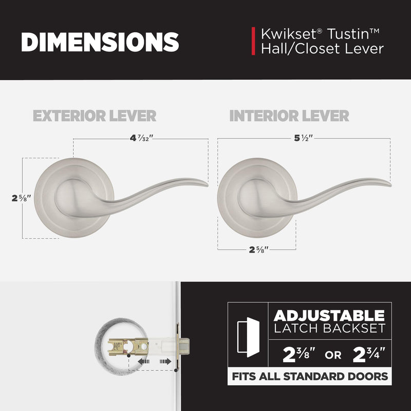 Kwikset Tustin Interior Passage Door Handle, Lever For Closet and Hallway Doors, Reversible Non-Locking Handle Lever, Satin Nickel, with Microban Protection 1 Pack