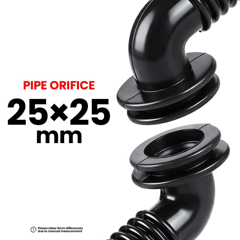 Car Wire Harness Door Tube, Black Rubber | Dust-Proof, Corrugated Flexible Protective Sleeve, 25mm x 25mm, 2 Pieces