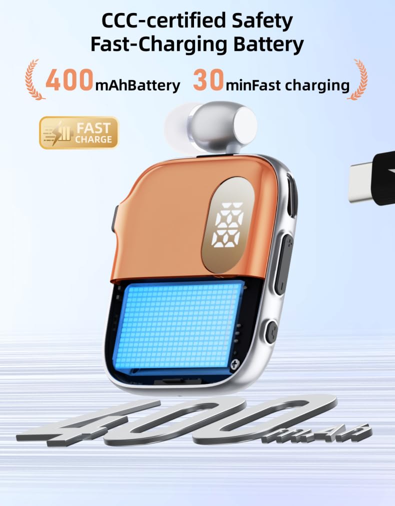 Retractable Lavalier Bluetooth Headset, Dual-Mic ENC Call Noise Reduction Orange